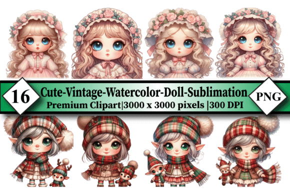 Download Cute Vintage Watercolor Doll Sublimation - Vintage watercolor Collection