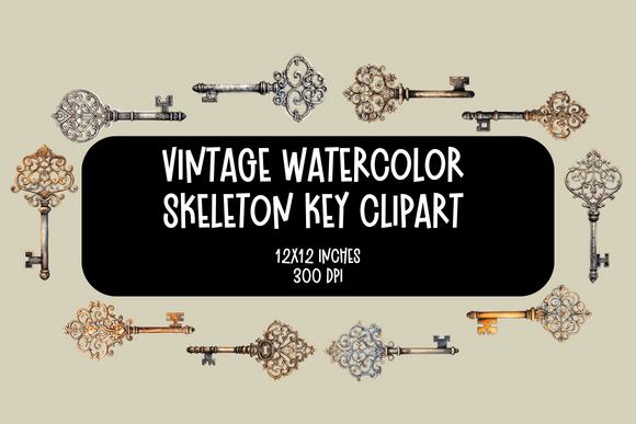 Download Vintage Watercolor Skeleton Keys Clipart - Vintage watercolor Collection