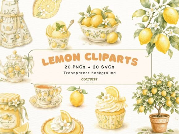 Download Lemon Watercolor Cliparts, Summer Bakery - Watercolor cliparts Collection