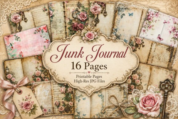 Download Shabby Chic Roses Junk Journal Pages - Junk journal Collection