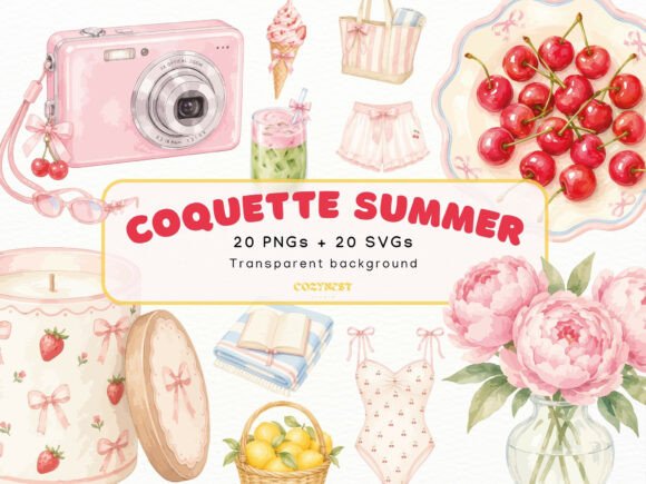 Download Coquette Summer Watercolor Cliparts PNG - Watercolor cliparts Collection