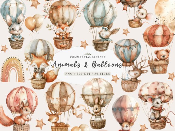 Download Neutral Baby Animals, Hot Air Balloon - Premium Bundle