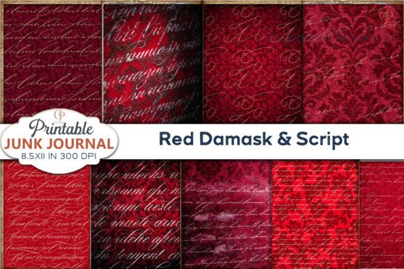 Download Red Damask Script Junk Journal Pages - Junk journal Collection