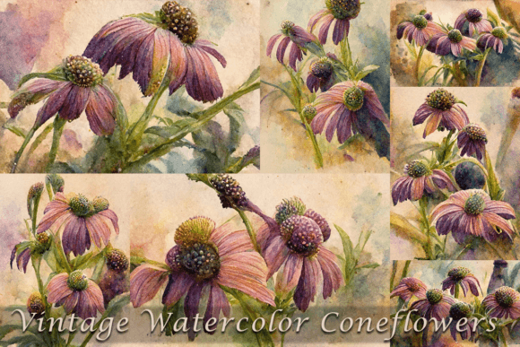 Download Vintage Watercolor Purple Coneflowers - Vintage watercolor Collection