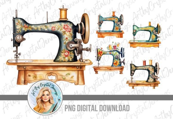 Download Vintage Watercolor Sewing Machine PNG - Vintage watercolor Collection