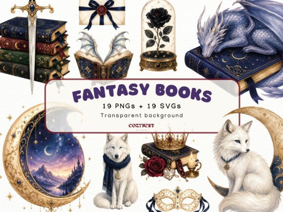 Download Fantasy Book Lover Watercolor Cliparts - Watercolor cliparts Collection