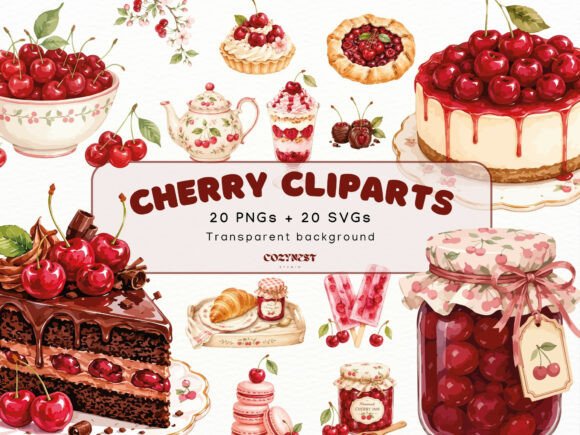 Download Cherry Watercolor Cliparts, Desserts PNG - Premium Resources