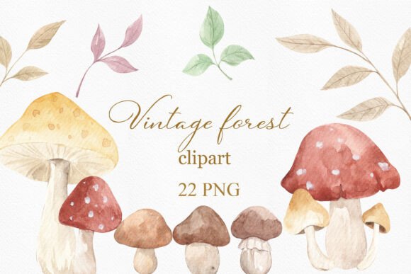 Download Vintage Watercolor Forest Mushrooms - Vintage watercolor Collection