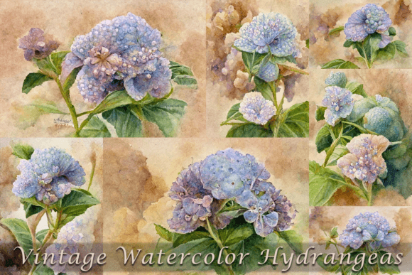 Download Vintage Watercolor Hydrangea Flower - Vintage watercolor Collection